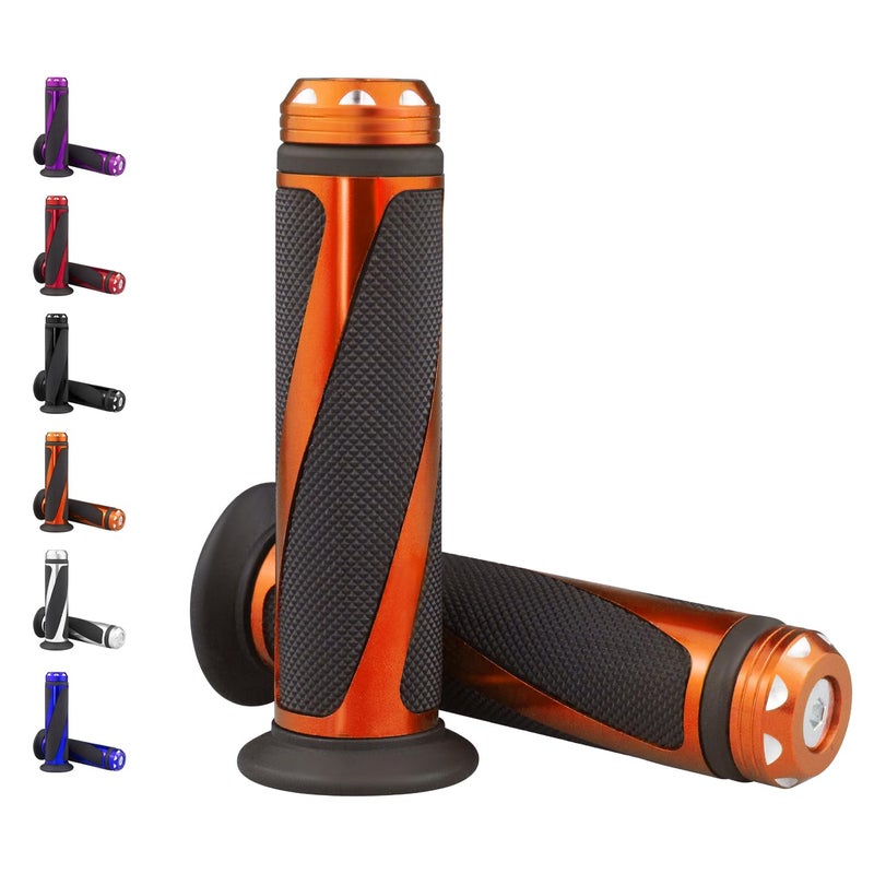 amavoler Universal Motorcycle Handlebar Grips Fits for Motorcycles with 7/8"" Left Grip and 1"" Right (Orange) - Image 1